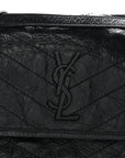 Crinkled Calfskin Matelasse Monogram Medium Niki Chain Satchel Black