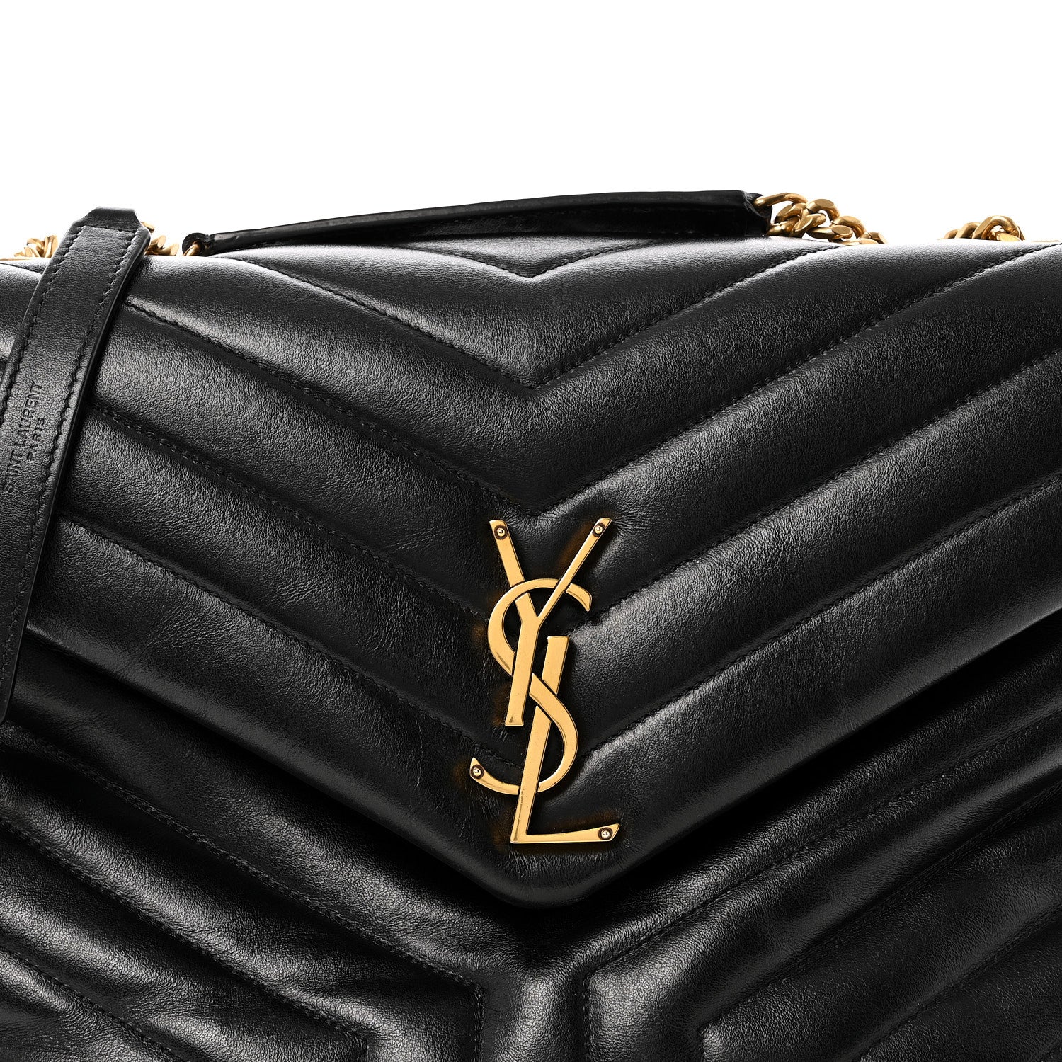Calfskin Y Quilted Monogram Medium Loulou Chain Satchel Black