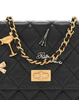 Aged Calfskin Quilted Lucky Charms 2.55 Reissue Wallet On Chain WOC Black