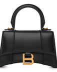 Shiny Box Calfskin Hourglass Top Handle Bag XS Black