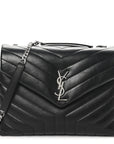 Calfskin Y Quilted Monogram Medium Loulou Chain Satchel Black