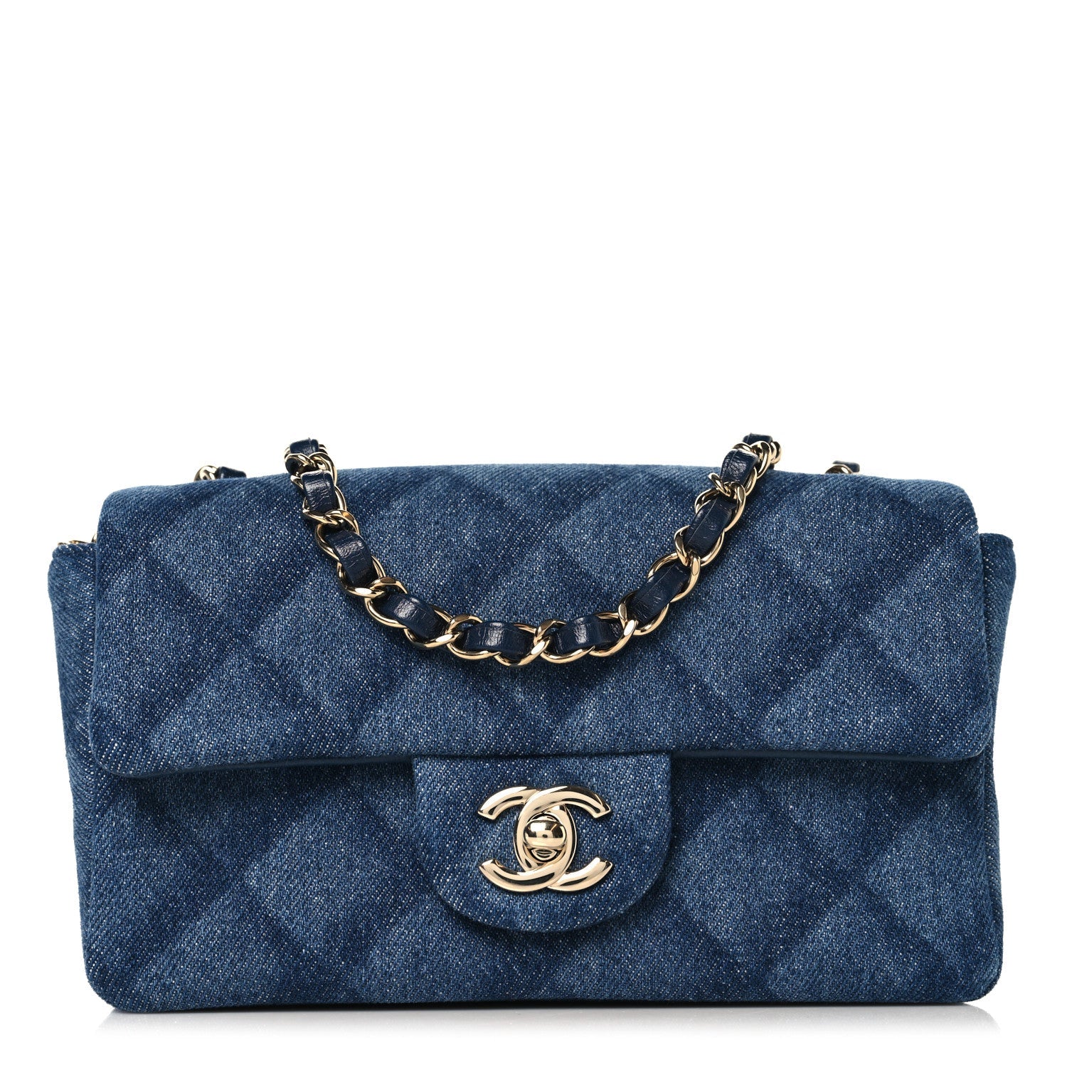 Printed Denim Quilted Mini Rectangular Flap Dark Blue