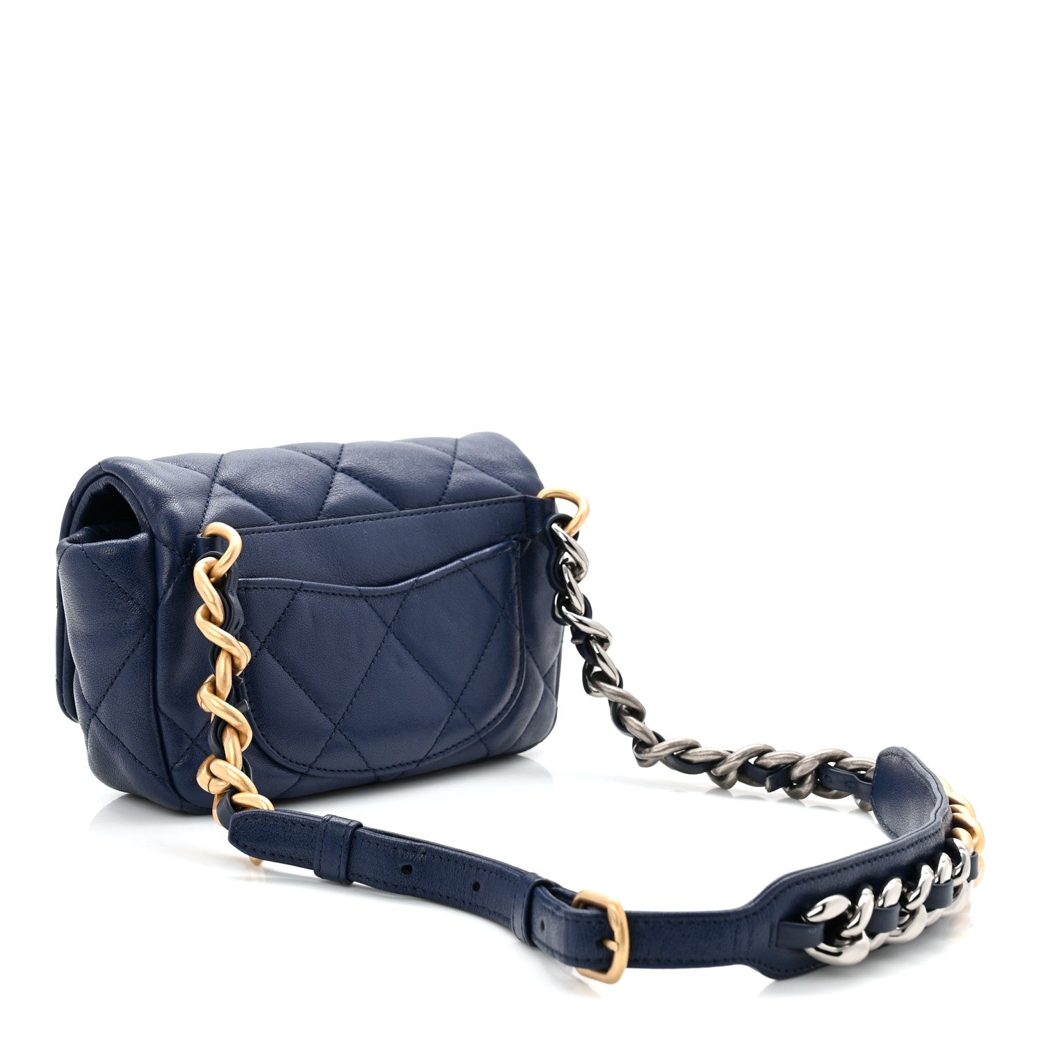 Goatskin Quilted CHNL 19 Waist Bag Dark Blue