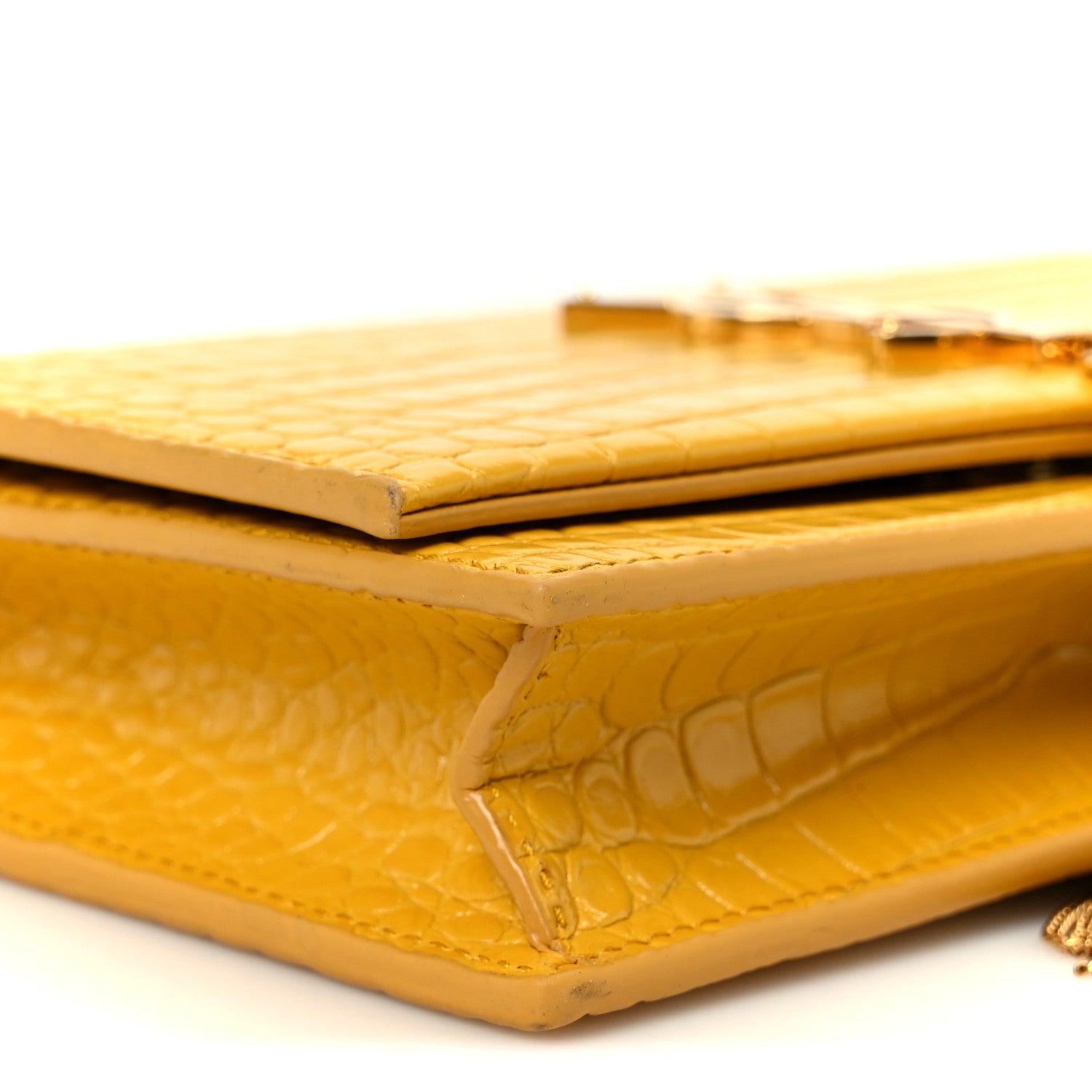 Calfskin Crocodile Embossed Kate Monogram Tassel Chain Wallet Saffron