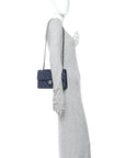Caviar Quilted Small Double Flap Blue