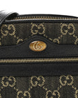 Jacquard Black Denim GG Monogram Textured Dollar Calfskin Mini Ophidia Shoulder Bag Black Ivory