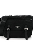 Tessuto Nylon Saffiano Double Buckle Messenger Shoulder Bag Black