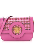 Calfskin Vinyl Small Houndstooth La Medusa Crossbody Bag  Red Fuchsia