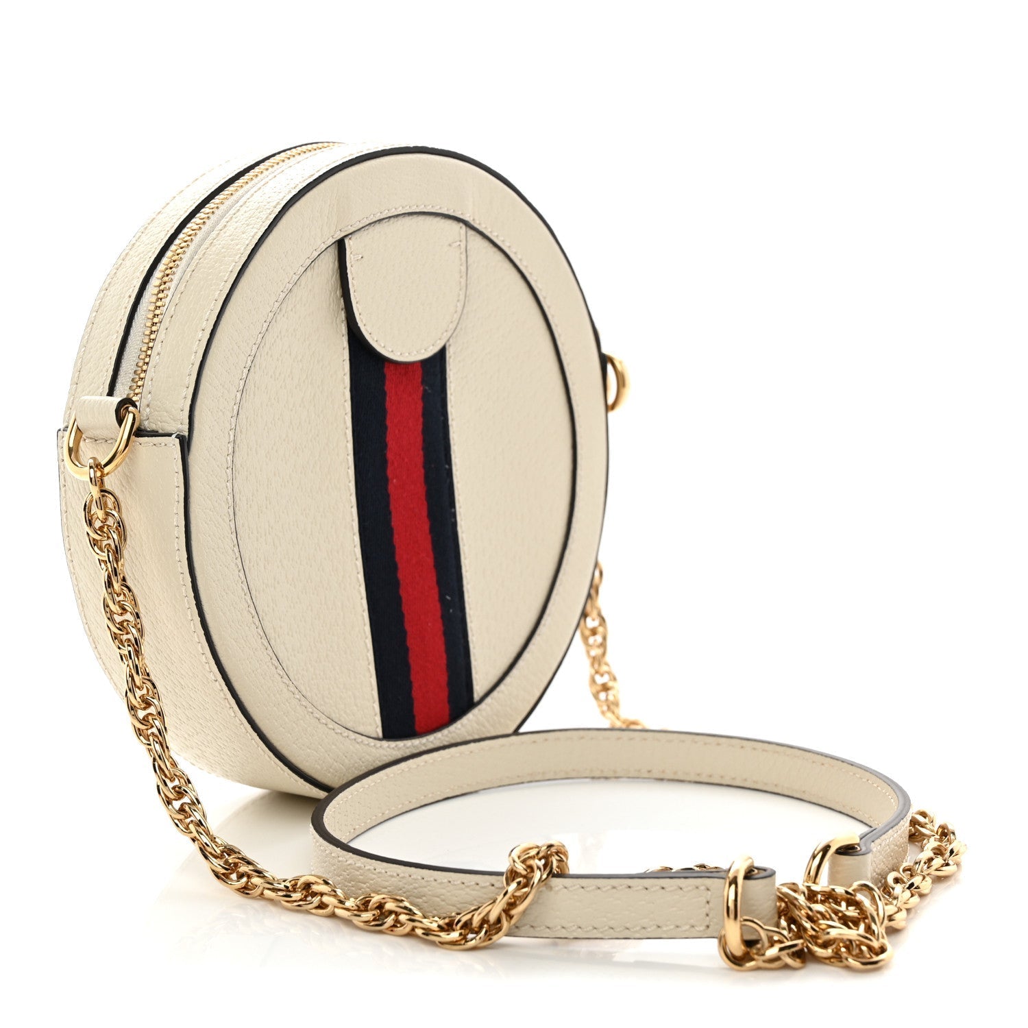 Textured Calfskin Web Mini Ophidia Round Shoulder Bag Mystic White