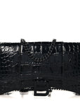 Shiny Calfskin Monochrome Crocodile Embossed Hourglass Chain Bag Black
