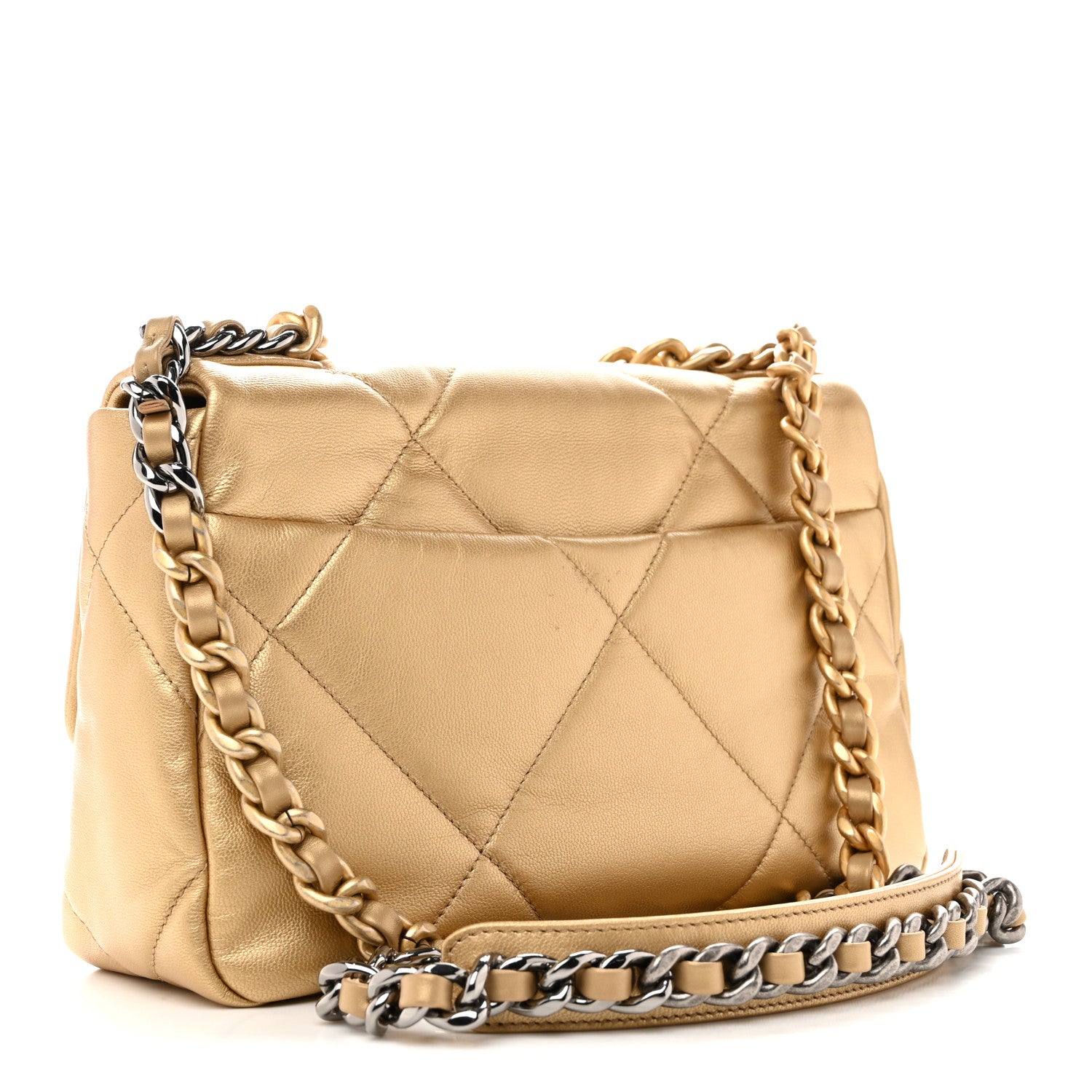 Metallic Goatskin Quilted Medium CHNL 19 Flap Gold