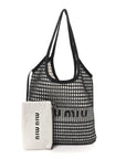 Raffia Effect Linen Logo Ivy Bag Black Natural