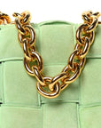Suede Maxi Intrecciato Padded Chain Cassette Crossbody Bag Wasabi