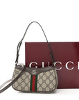 GG Supreme Monogram Textured Dollar Calfskin Web Mini Ophidia Shoulder Bag Beige Ebony New Acero