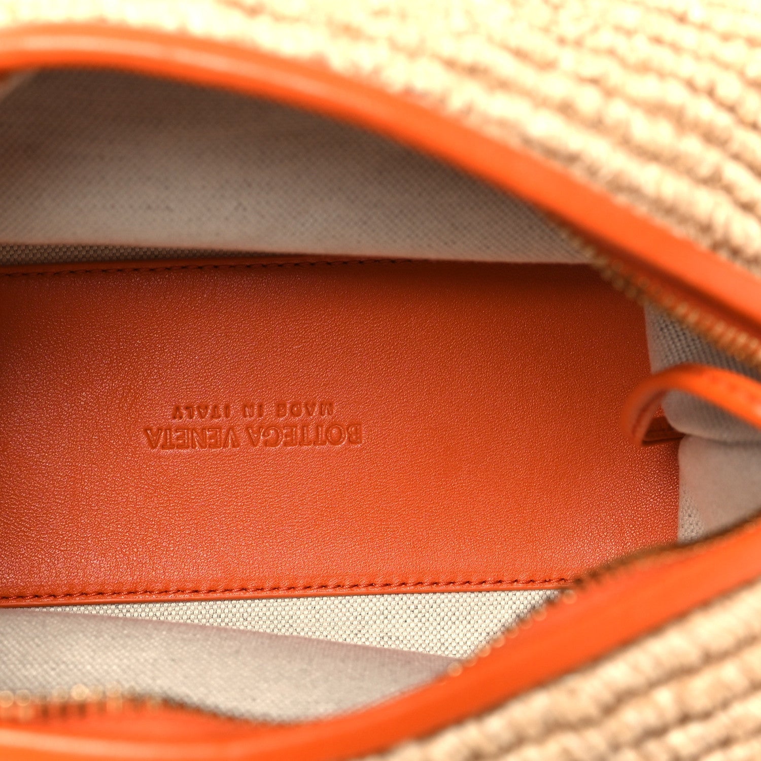 Raffia Calfskin Small Loop Top Handle Natural Burned Orange