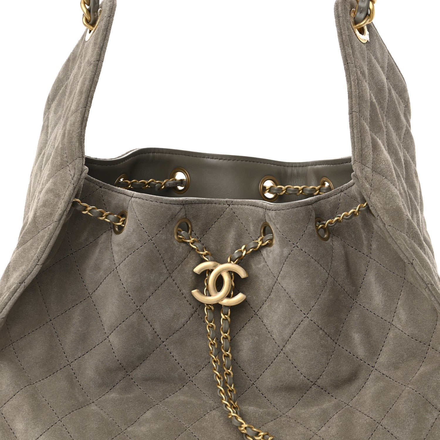 Suede Quilted Medium CHNL 25 Handbag Dark Grey