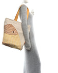 H Canvas Embroidered Poisson Natte Beach Bag Camel Jaune