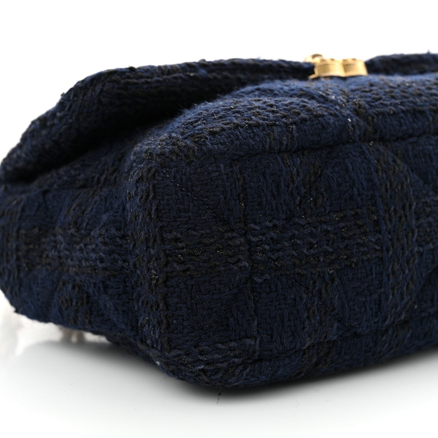 Tweed Quilted Large CHNL 19 Flap Navy Blue