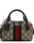 GG Supreme Monogram Textured Dollar Calfskin Web Super Mini Ophidia Top Handle Bowler Bag Beige Ebony New Acero