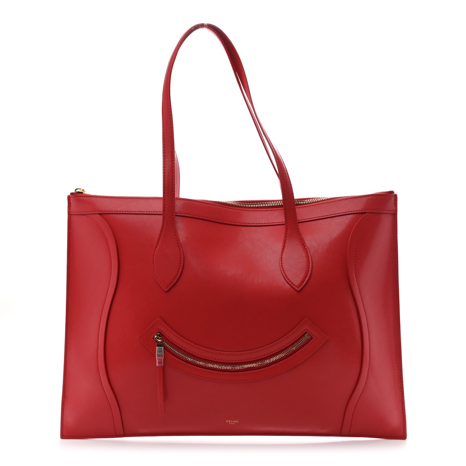 Glossy Calfskin Flat Luggage Shoulder Bag Ultra Red