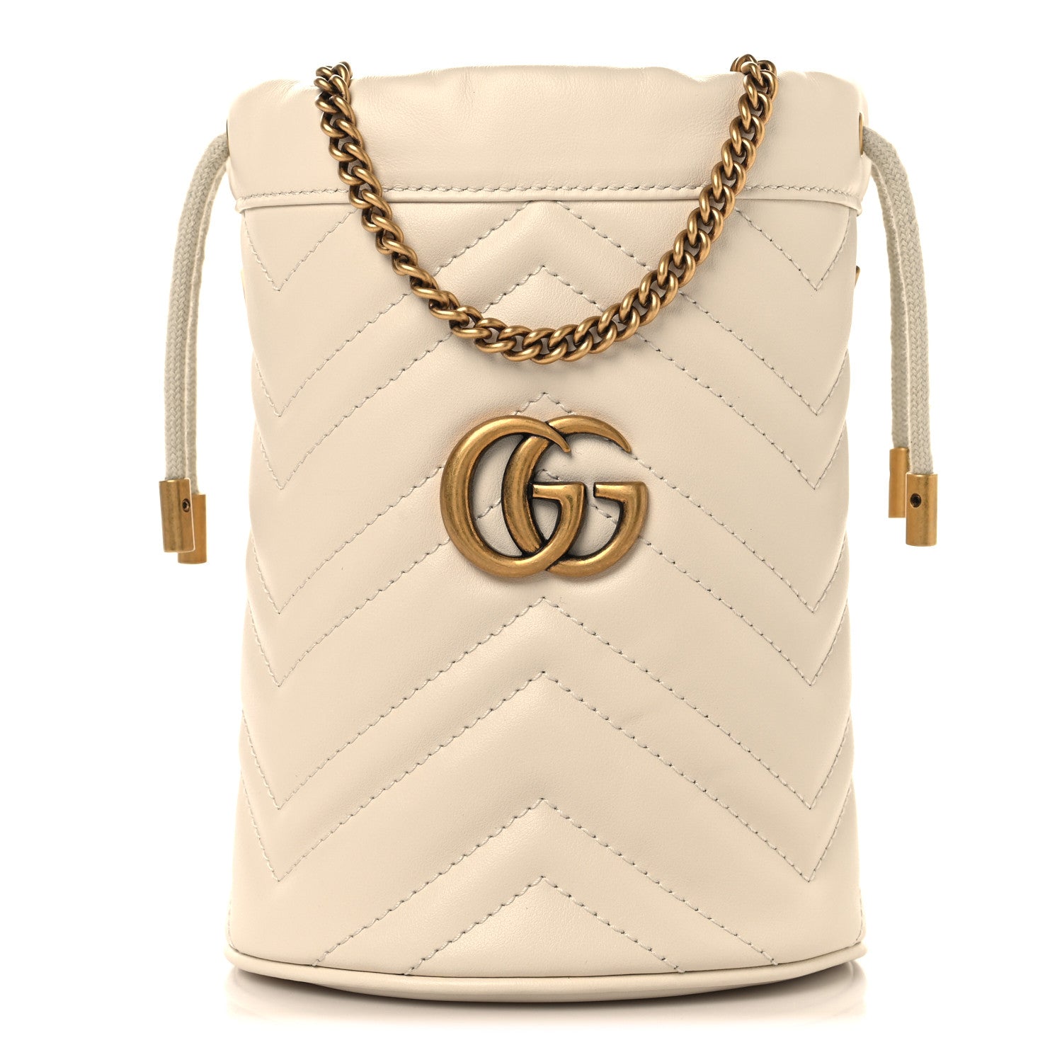 Calfskin Matelasse Mini GG Marmont 2.0 Bucket Bag White