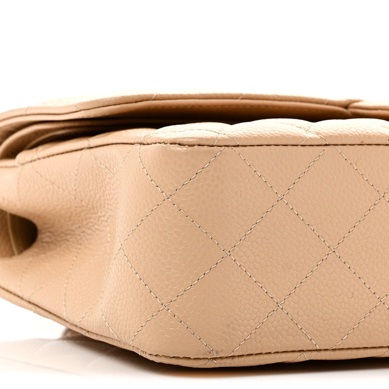 Caviar Quilted Medium Double Flap Beige