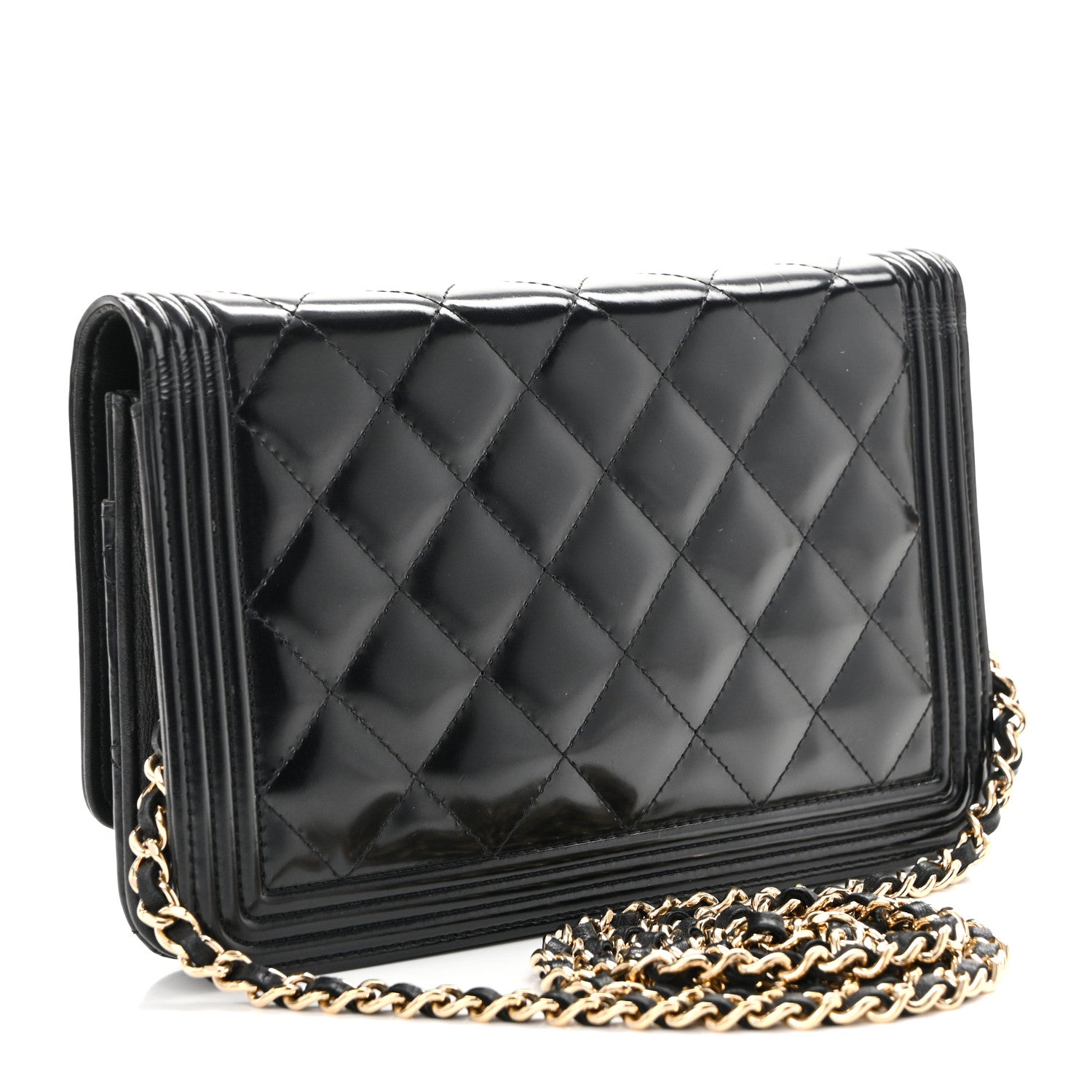 Glazed Calfskin Quilted Boy Wallet On Chain WOC Black