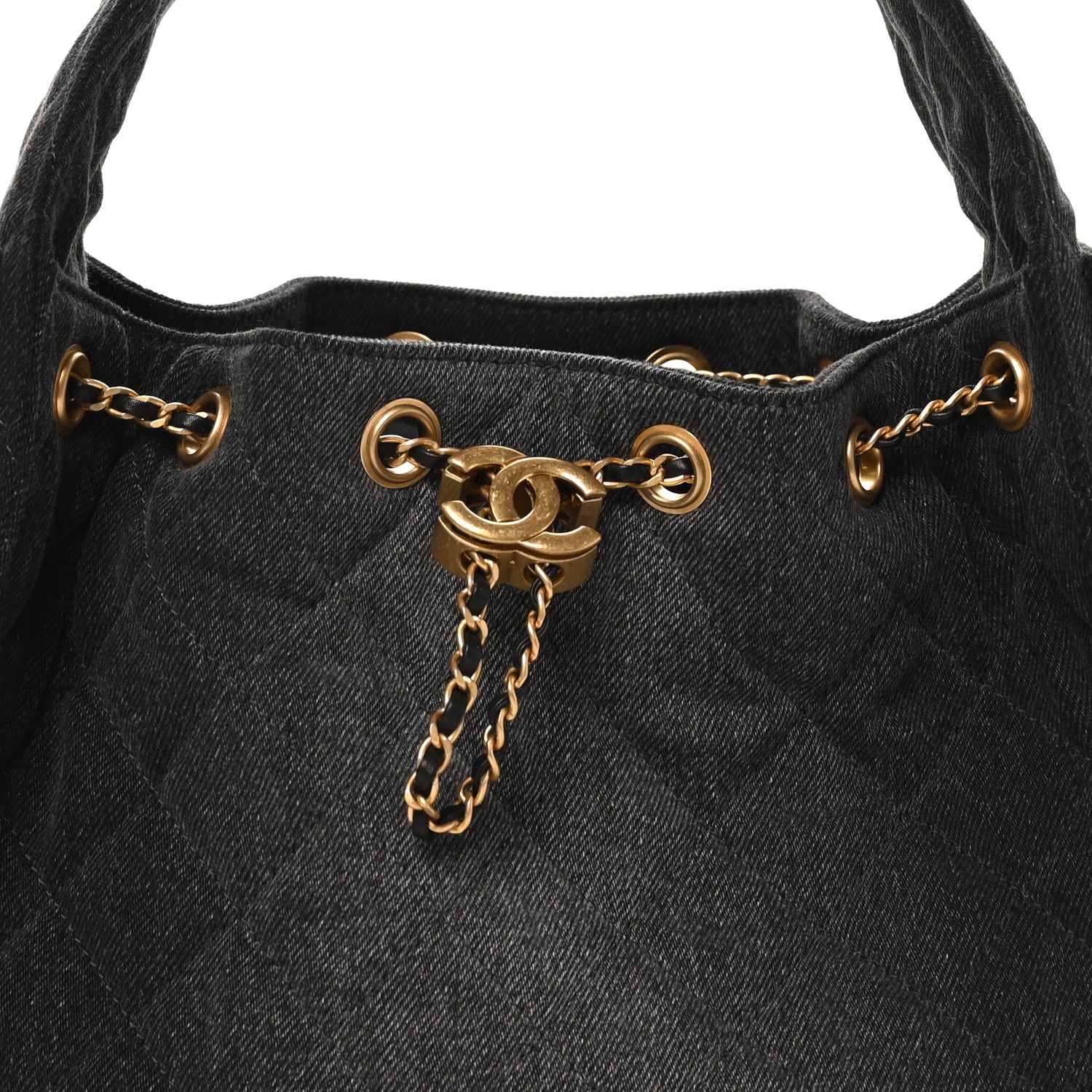 Washed Denim Quilted Small CHNL 25 Handbag Black