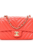 Lambskin Chevron Quilted Mini Rectangular Flap Red