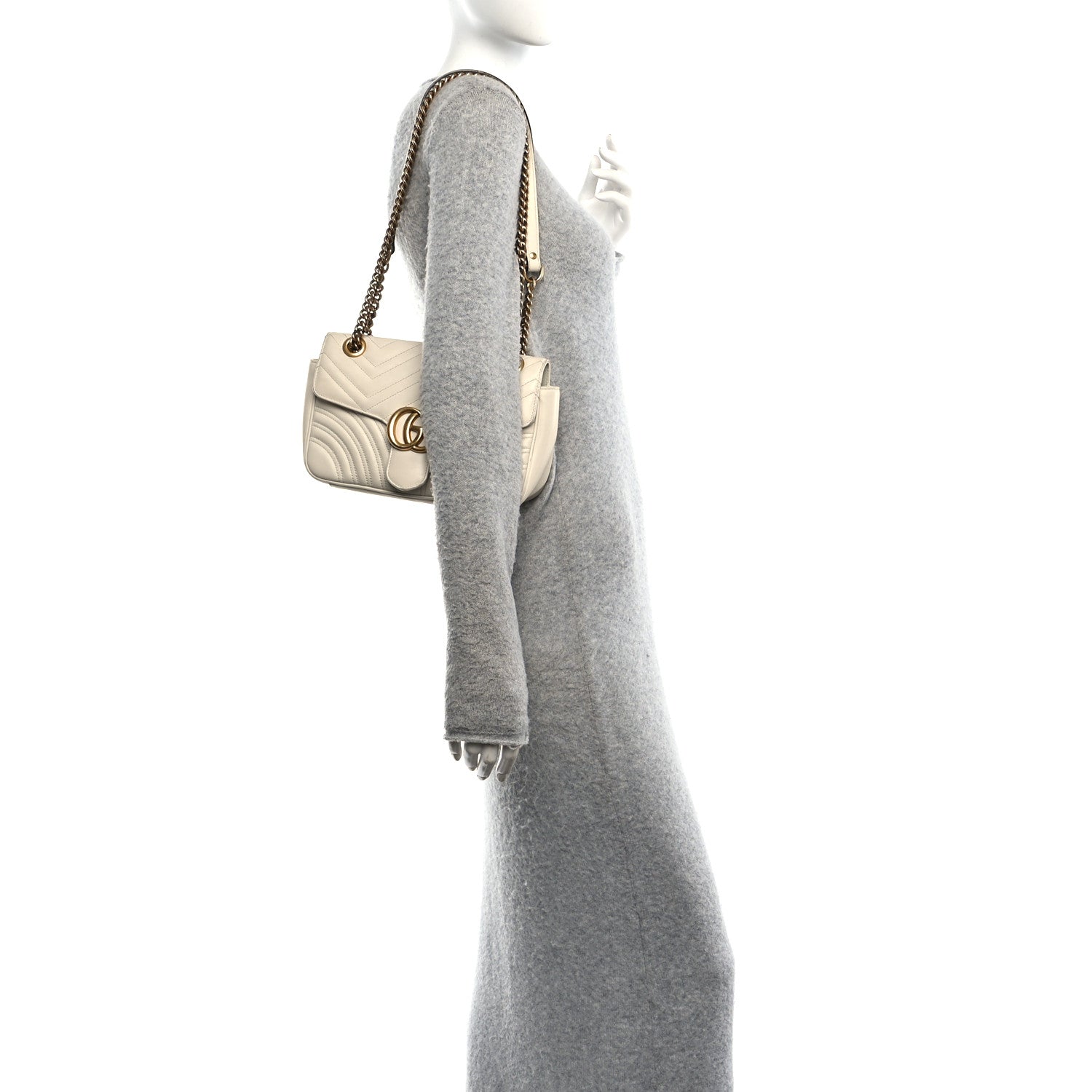 Calfskin Matelasse Small GG Marmont Shoulder Bag White