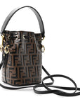 Vitello Liberty F is FNDI Bi-Color FF 1974 Embossed Mini Mon Tresor Bucket Bag Maya Black