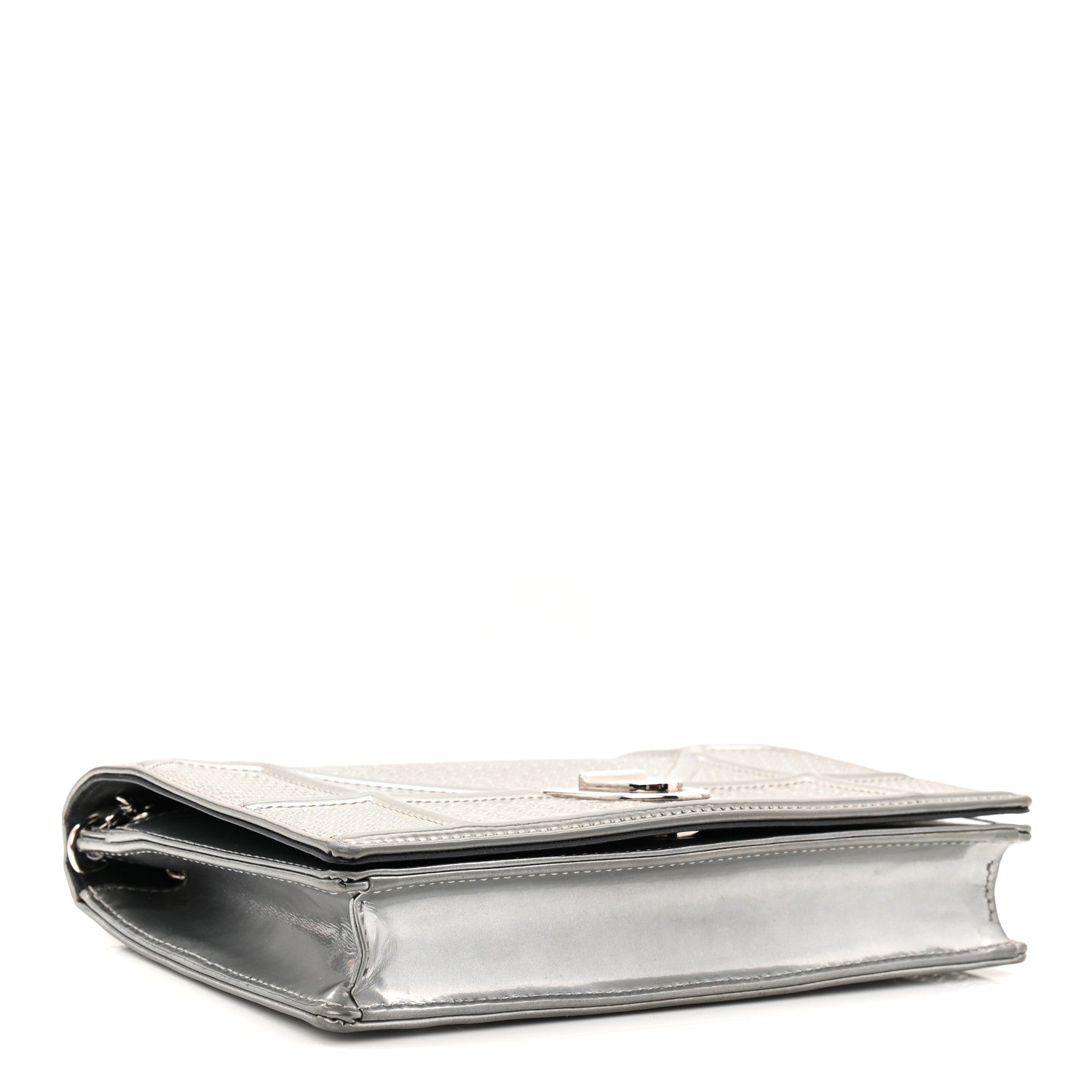 Metallic Patent Micro-Cannage D1ORama Wallet on Chain Pouch Silver