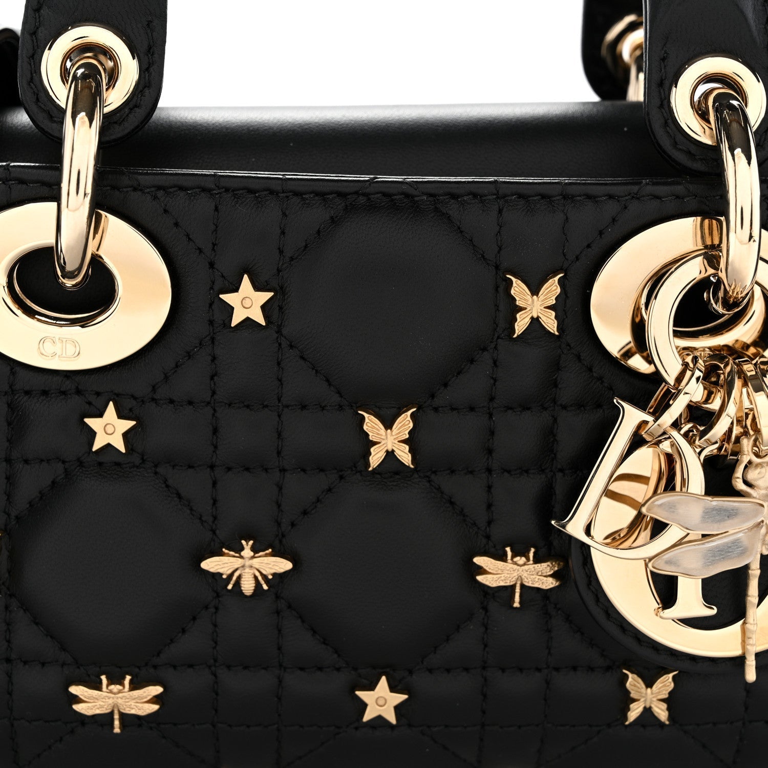 Lambskin Cannage Butterfly Studs Small Lady D-Joy Black