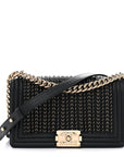 Calfskin Braided Medium Boy Flap Black