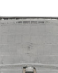 Metallic Calfskin Crocodile Embossed Hourglass Flap Flat Pouch Silver