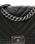 Caviar Chevron Quilted Medium Boy Flap Black