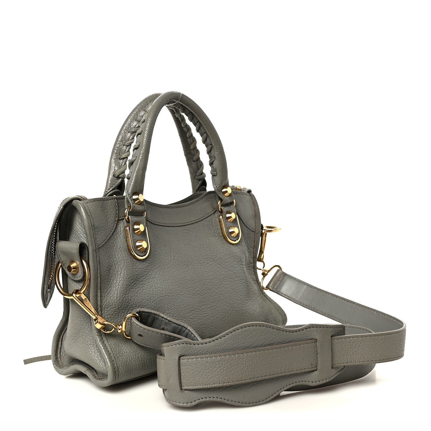 Chevre Gold Metallic Edge Hardware Mini City Gris Taupe