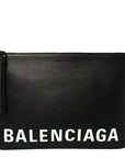 Calfskin Logo Large Cash Pouch With Handle Black White