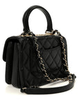 Lambskin Crystal Quilted Mini Trendy CC Dual Handle Flap Bag Black