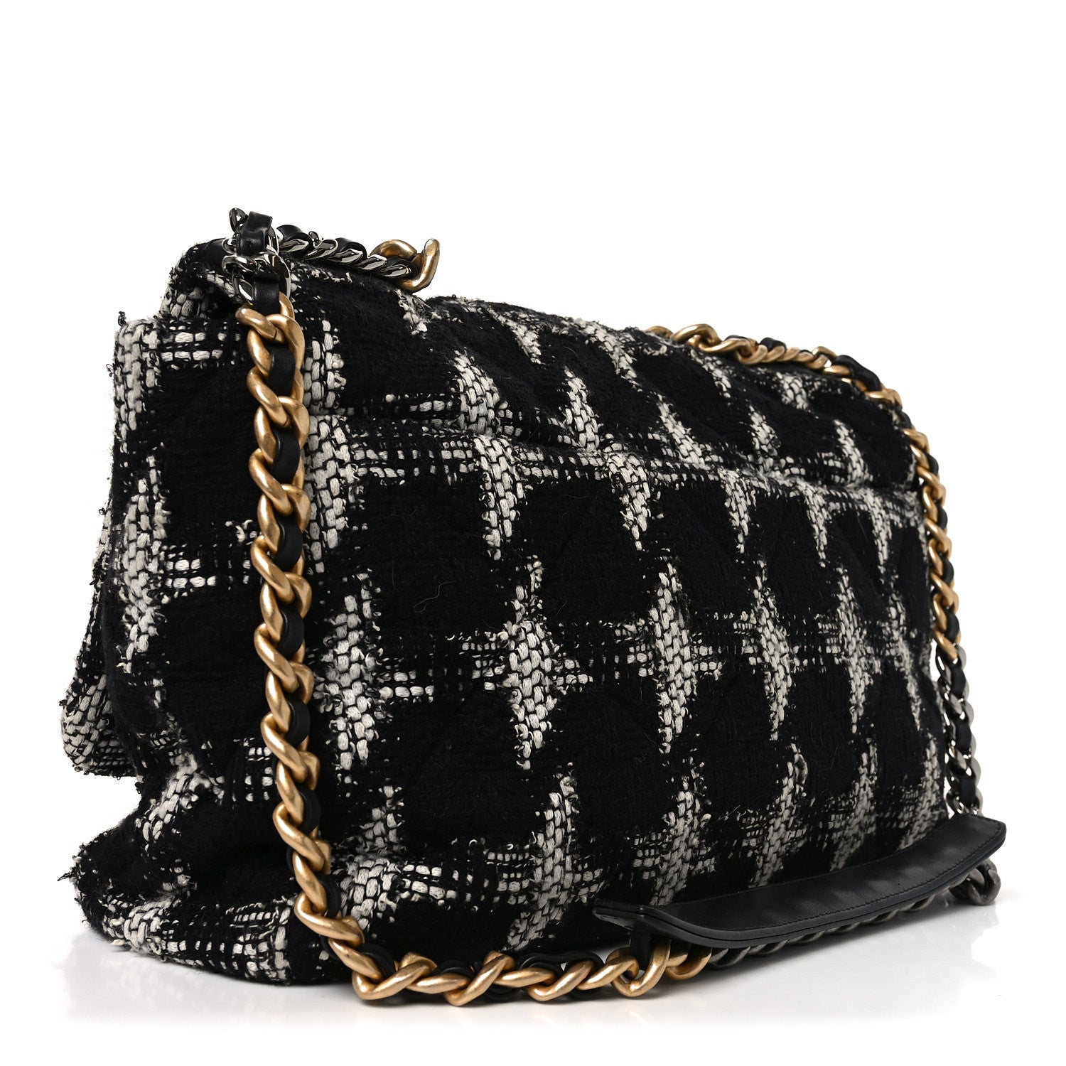 Tweed Quilted Maxi CHNL 19 Flap Black White