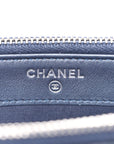 Metallic Caviar Quilted Small Boy Clutch With Chain Navy