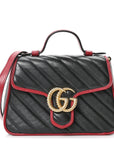 Vintage Effect Calfskin Matelasse Diagonal Mini Torchon GG Marmont Top Handle Shoulder Bag Black Romantic Cherry