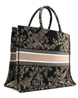 Canvas Embroidered Large Ornamental Cornely Book Tote Black Beige