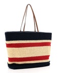 Raffia Crochet Stripe Tote Natural Blue