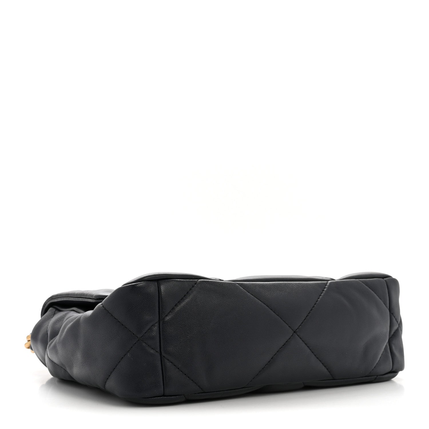 Goatskin Quilted Medium CHNL 19 Flap Navy Blue