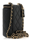 Caviar Quilted Small Vertical Coco Beauty Vanity Case With Chain Black