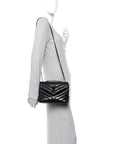 Calfskin Y Quilted Monogram Monochrome Small Loulou Chain Satchel Black
