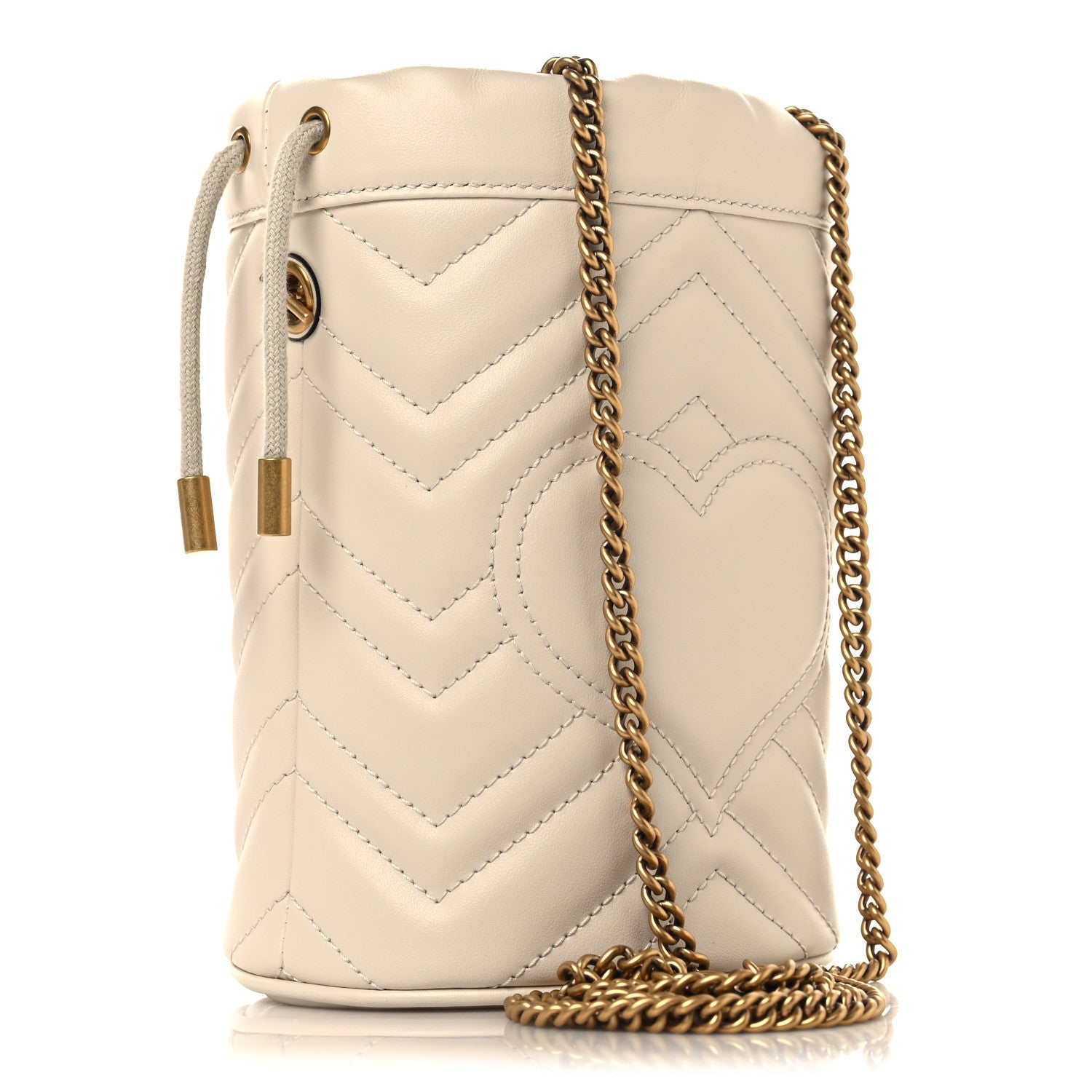Calfskin Matelasse Mini GG Marmont 2.0 Bucket Bag White
