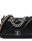 Lambskin Quilted CHNL 19 Wallet On Chain WOC Black
