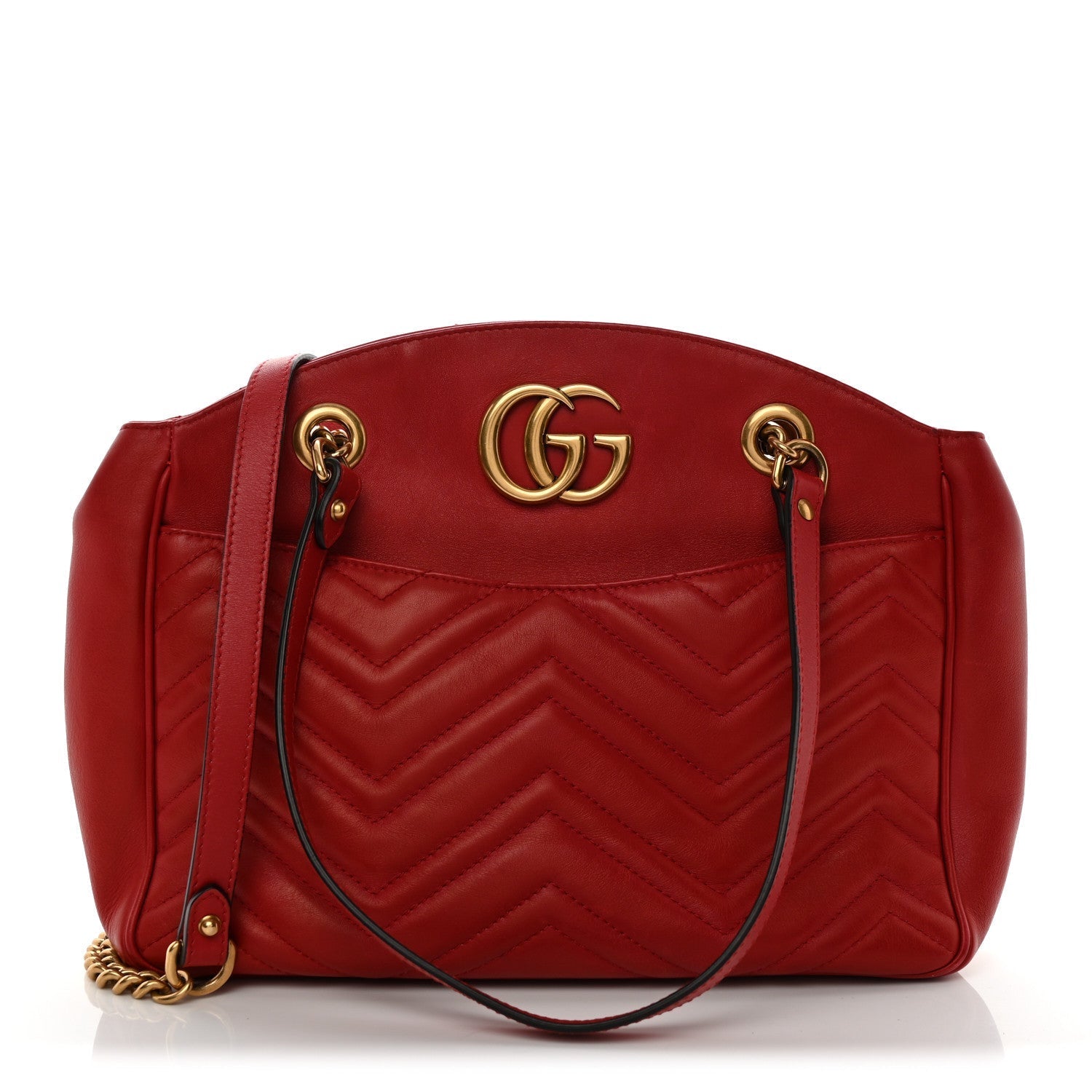 Calfskin Matelasse Medium GG Marmont Open Top Shoulder Bag Hibiscus Red